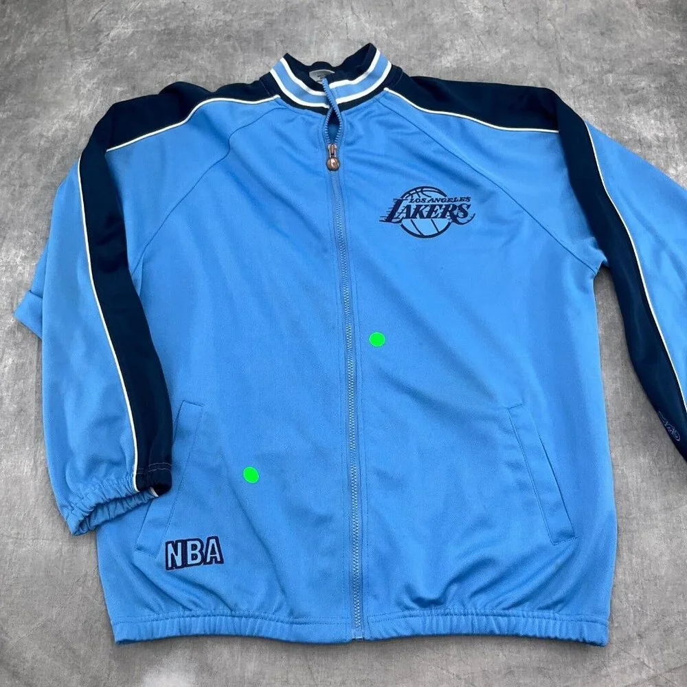 USG NBA Jacket Men Medium Blue LA LAKERS Spell Out‎ Colorblock Zip Y2K VTG
